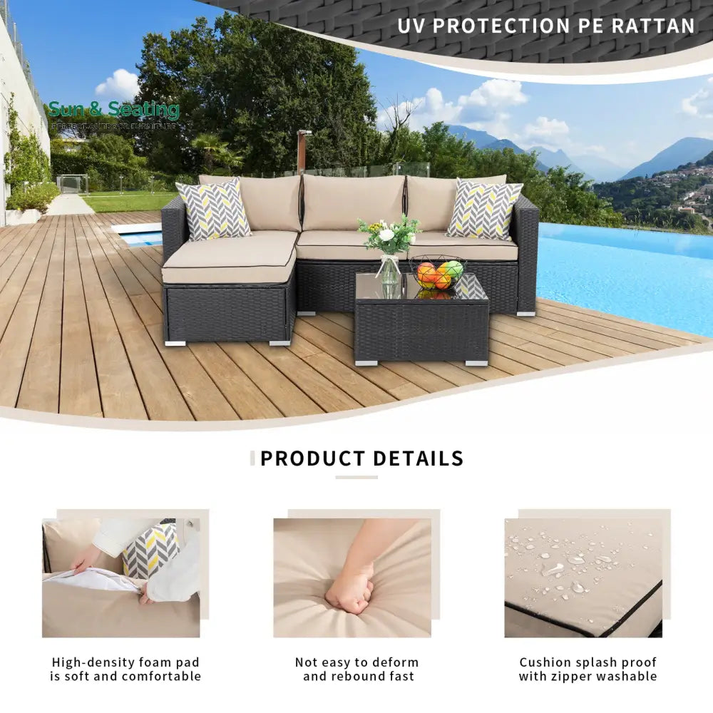 Ment Outdoor Sofa Set 4 Seater and 1 Center Table Set (Black) Sofa Sets