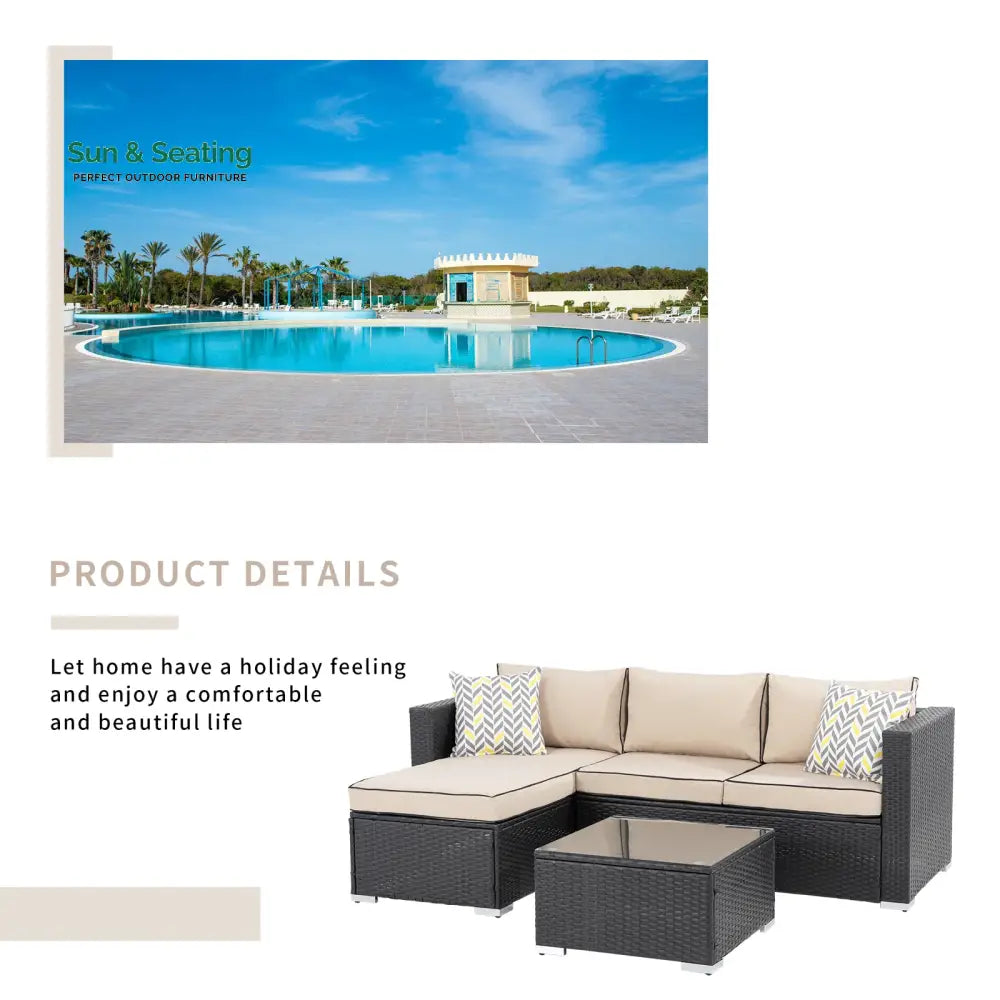 Ment Outdoor Sofa Set 4 Seater and 1 Center Table Set (Black) Sofa Sets