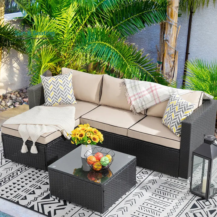 Ment Outdoor Sofa Set 4 Seater and 1 Center Table Set (Black) Sofa Sets