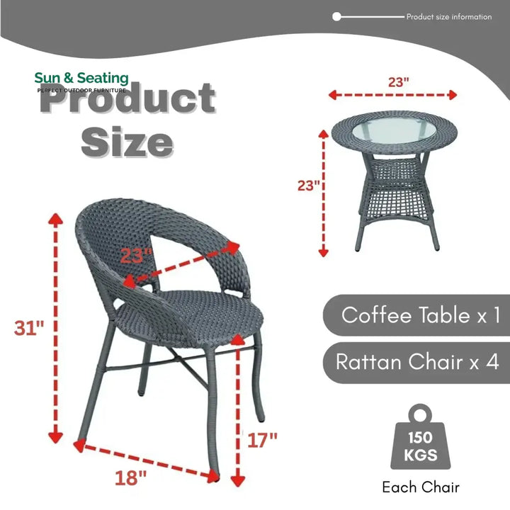 Mercedes 5-Piece Outdoor Rattan Wicker Patio Bistro Set Patio Set
