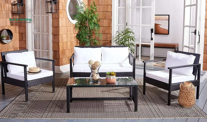 Mesa Outdoor Garden Balcony Sofa Set 2 Seater 2 Single Seater 1 Center Table Set (Cream) Black Sofa Sets