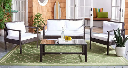 Mesa Outdoor Garden Balcony Sofa Set 2 Seater 2 Single Seater 1 Center Table Set (Cream) Brown Sofa Sets