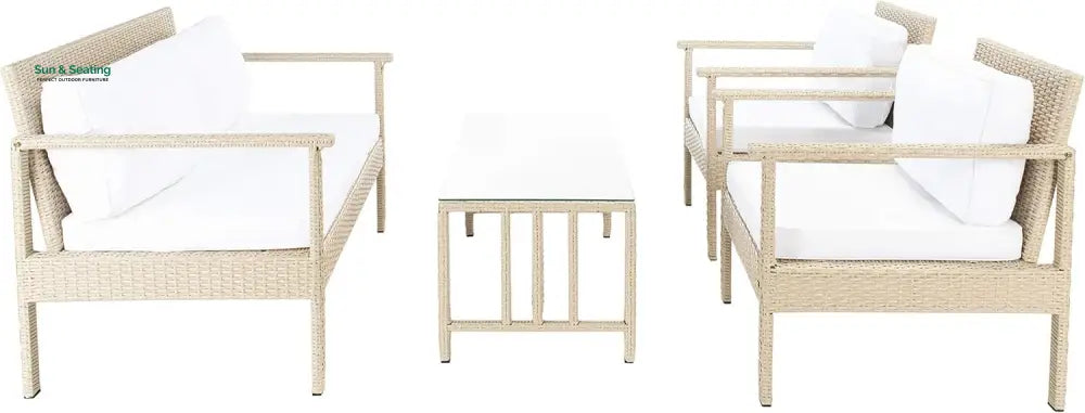 Mesa Outdoor Garden Balcony Sofa Set 2 Seater 2 Single Seater 1 Center Table Set (Cream) Sofa Sets