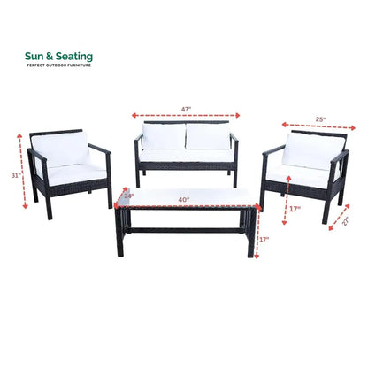 Mesa Outdoor Garden Balcony Sofa Set 2 Seater 2 Single Seater 1 Center Table Set (Cream) Sofa Sets