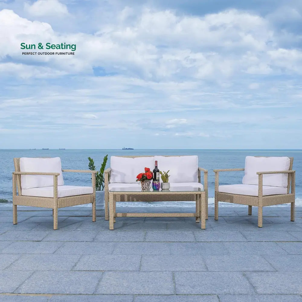 Mesa Outdoor Garden Balcony Sofa Set 2 Seater 2 Single Seater 1 Center Table Set (Cream) Sofa Sets