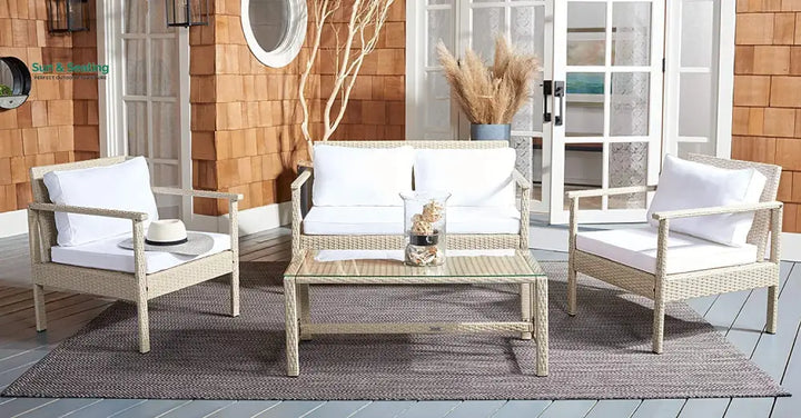Mesa Outdoor Garden Balcony Sofa Set 2 Seater 2 Single Seater 1 Center Table Set (Cream) cream Sofa Sets