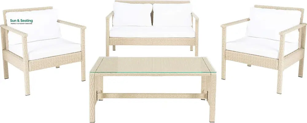 Mesa Outdoor Garden Balcony Sofa Set 2 Seater 2 Single Seater 1 Center Table Set (Cream) Sofa Sets