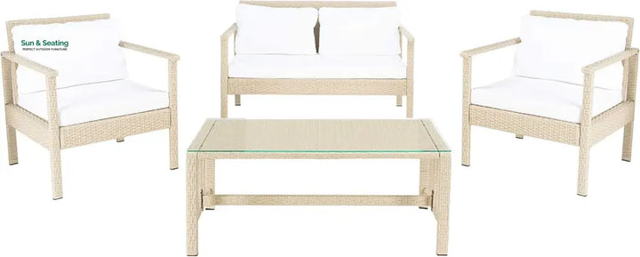 Mesa Outdoor Garden Balcony Sofa Set 2 Seater 2 Single Seater 1 Center Table Set (Cream) Sofa Sets