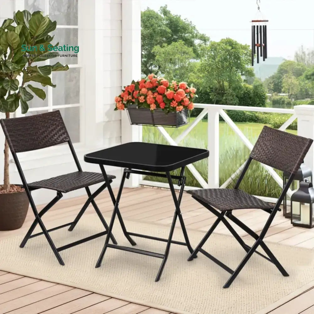 Messer Outdoor Patio Seating Set 2 Chairs and 1 Table Set (Brown) Coffee Table Sets