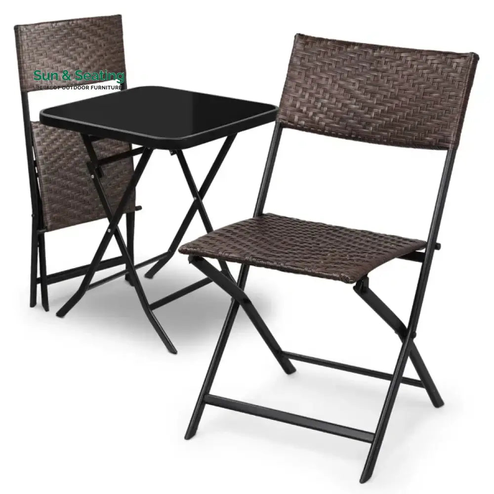 Messer Outdoor Patio Seating Set 2 Chairs and 1 Table Set (Brown) Coffee Table Sets