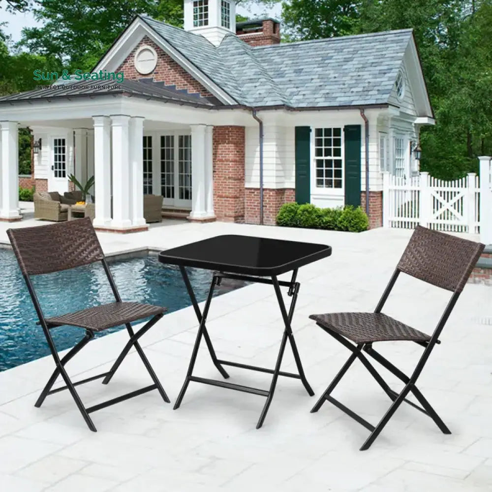 Messer Outdoor Patio Seating Set 2 Chairs and 1 Table Set (Brown) Coffee Table Sets