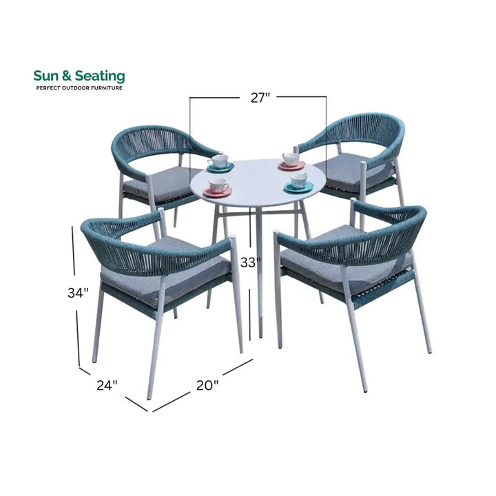 Metron Outdoor Patio Seating Set 4 Chairs and 1 Table Set (Sky Blue) Braided &amp; Rope Coffee Table Sets