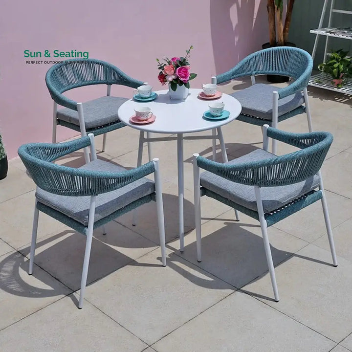 Metron Outdoor Patio Seating Set 4 Chairs and 1 Table Set (Sky Blue) Braided &amp; Rope Coffee Table Sets