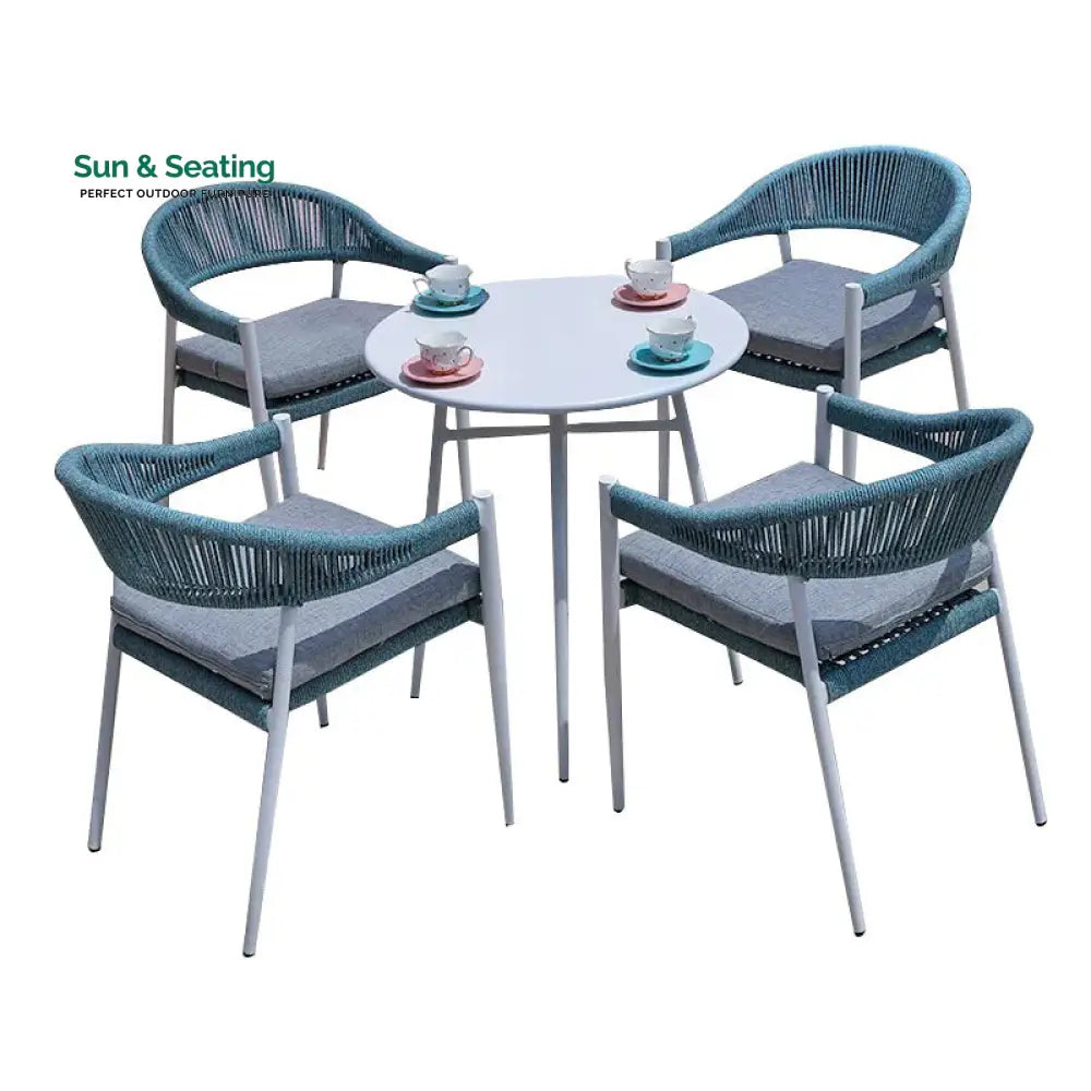 Metron Outdoor Patio Seating Set 4 Chairs and 1 Table Set (Sky Blue) Braided &amp; Rope Coffee Table Sets