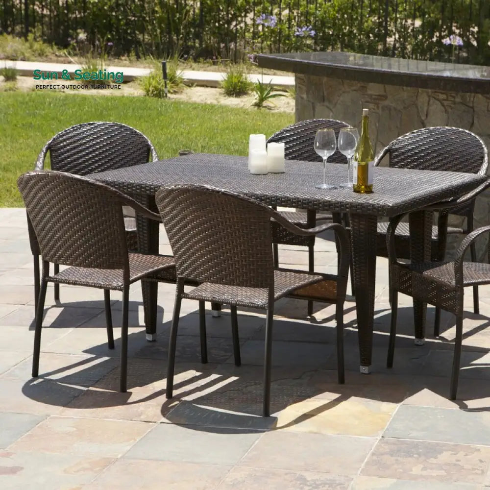 Michele Outdoor Patio Dining Set 6 Chairs and 1 Table (Brown) Dining sets