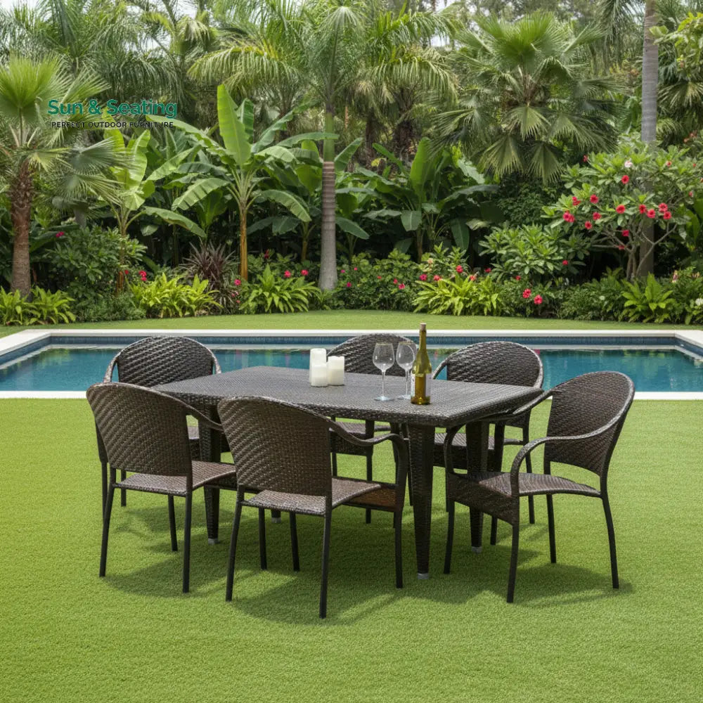 Michele Outdoor Patio Dining Set 6 Chairs and 1 Table (Brown) Dining sets