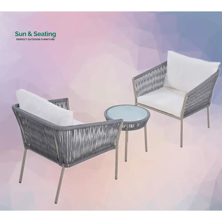 Milano Outdoor Patio Seating Set 2 Chairs and 1 Table Set (Grey) Braided &amp; Rope Coffee Table Sets