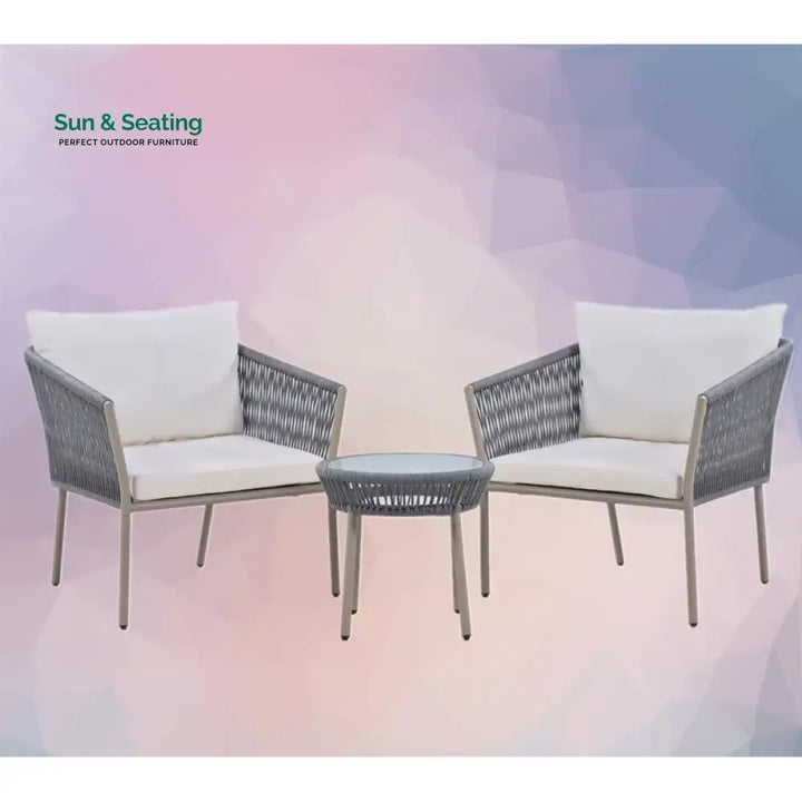 Milano Outdoor Patio Seating Set 2 Chairs and 1 Table Set (Grey) Braided &amp; Rope Coffee Table Sets