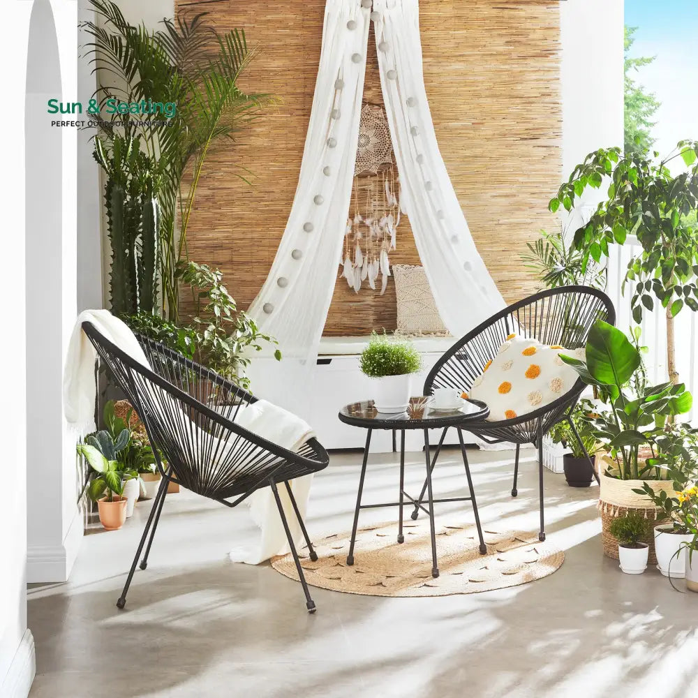 Millions Outdoor Patio Seating Set 2 Chairs and 1 Table Set (Black) Coffee Table Sets