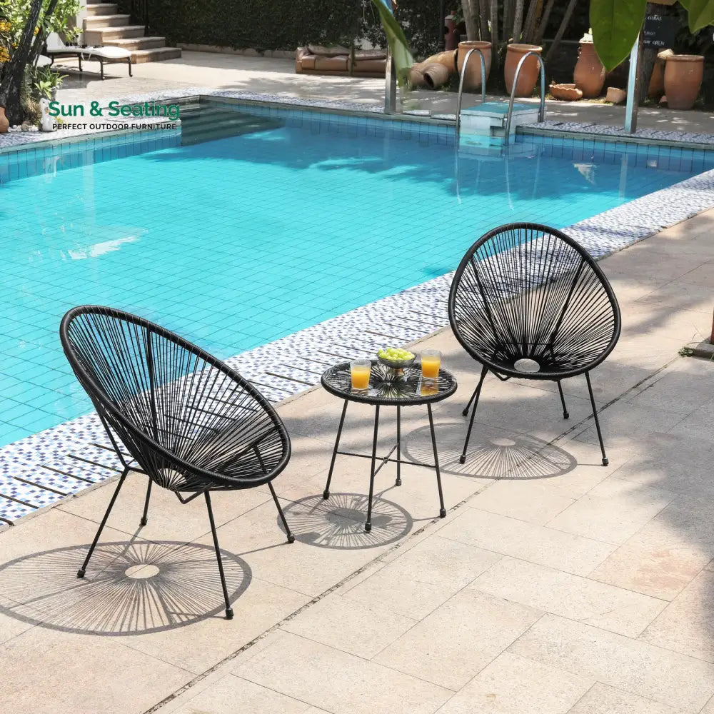 Millions Outdoor Patio Seating Set 2 Chairs and 1 Table Set (Black) Coffee Table Sets