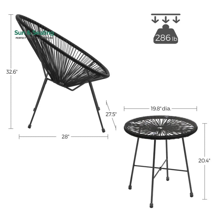 Millions Outdoor Patio Seating Set 2 Chairs and 1 Table Set (Black) Coffee Table Sets