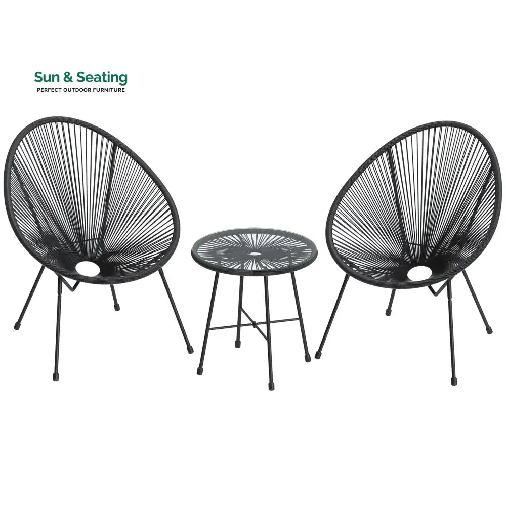 Millions Outdoor Patio Seating Set 2 Chairs and 1 Table Set (Black) Coffee Table Sets