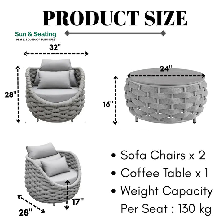 Minami Nest Shape 3-Piece Hand-Woven Rope Patio Set Patio Set
