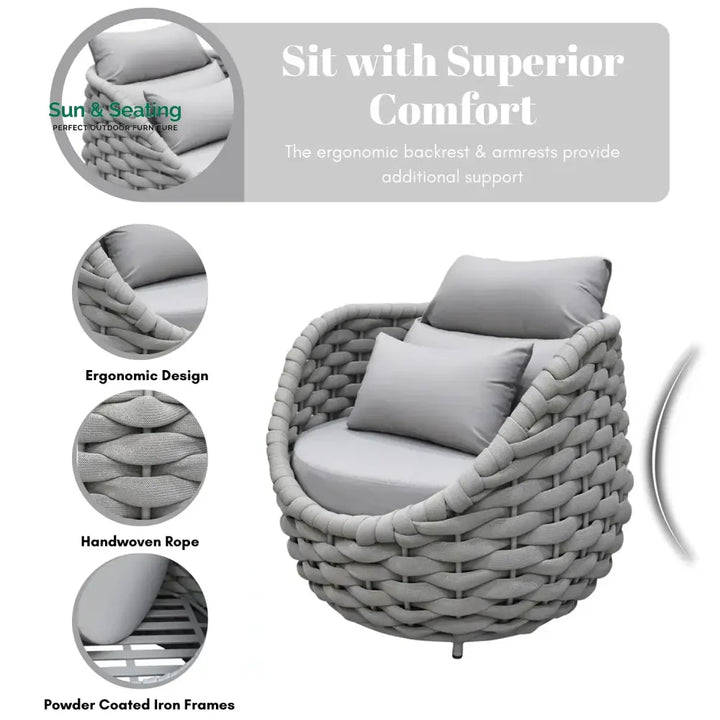 Minami Nest Shape 3-Piece Hand-Woven Rope Patio Set Patio Set