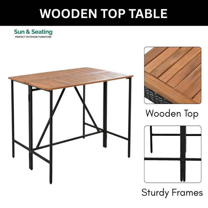 Mirabelle 5-Piece Outdoor Rattan Wicker Bar Set with Wooden Top Table Bar Set
