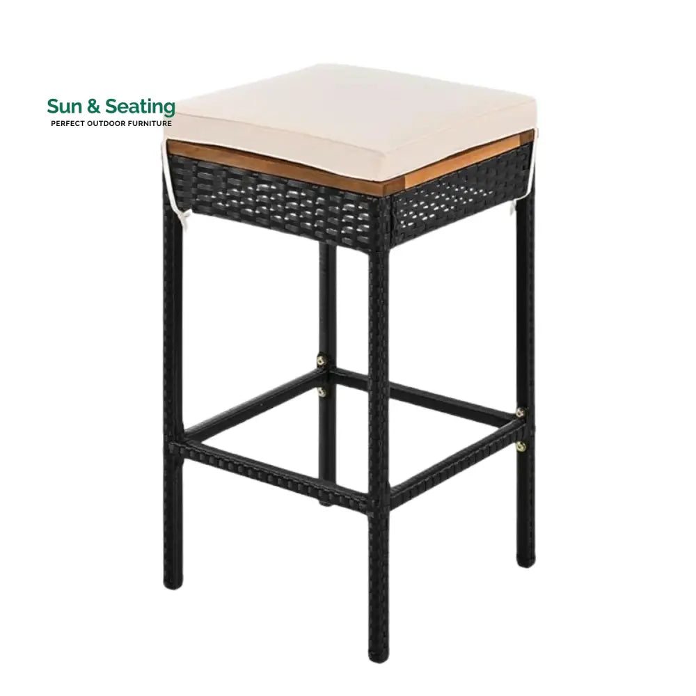 Mirabelle 5-Piece Outdoor Rattan Wicker Bar Set with Wooden Top Table Bar Set