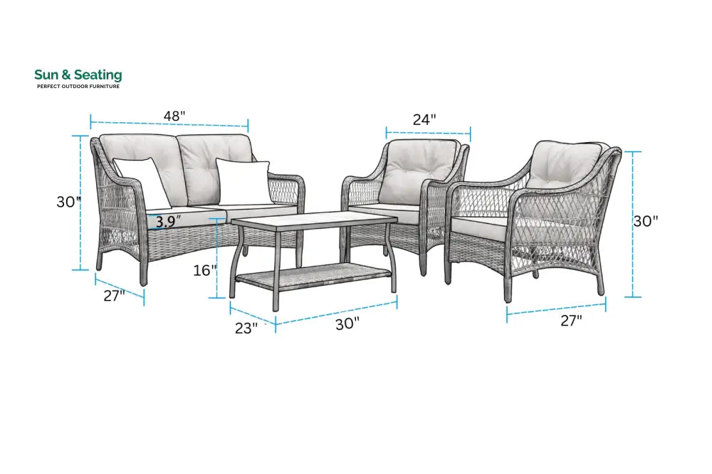 Mishil Outdoor Sofa Set 2 Seater 2 Single seater and 1 Center Table (Grey) Sofa Sets