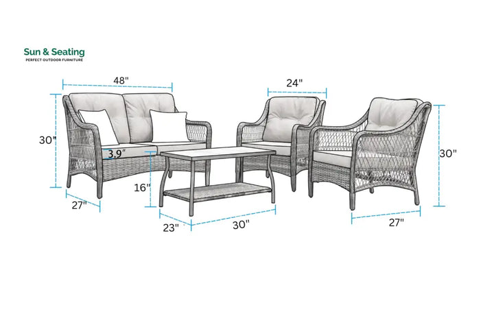 Mishil Outdoor Sofa Set 2 Seater 2 Single seater and 1 Center Table (Grey) Sofa Sets
