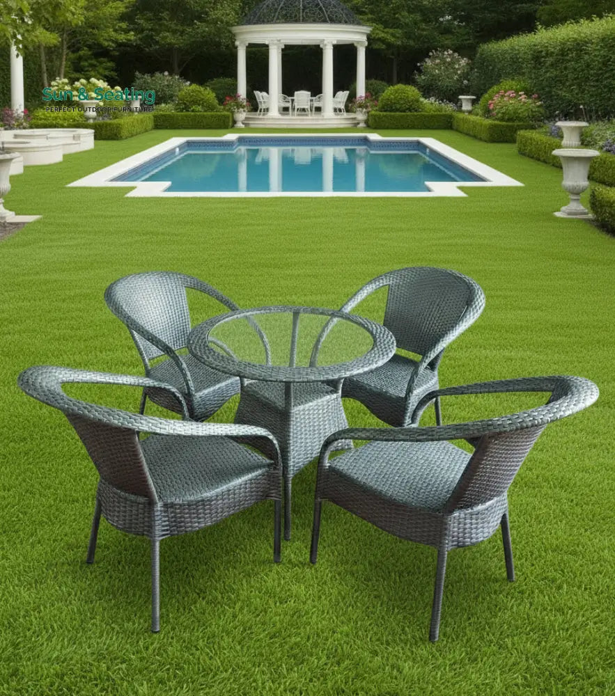 Mishka Outdoor Patio Seating Set 4 Chairs and 1 Table Set (Silver) Coffee Table Sets