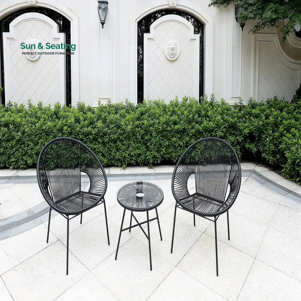 Misht Outdoor Patio Seating Set 2 Chairs and 1 Table Set (Black) Coffee Table Sets