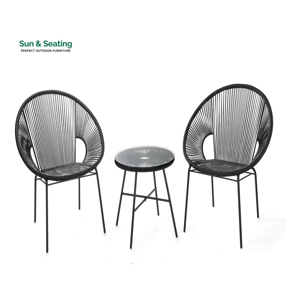 Misht Outdoor Patio Seating Set 2 Chairs and 1 Table Set (Black) Coffee Table Sets