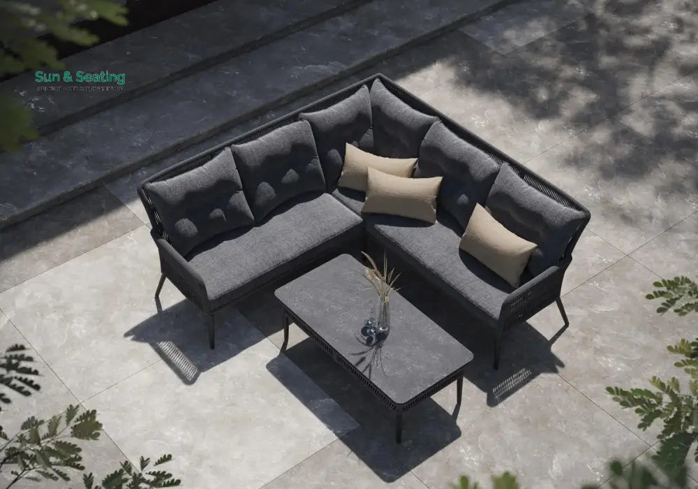 Mitya Outdoor Garden Balcony Sofa Set 5 Seater and 1 Center Table Set Braid &amp; Rope (Dark + Grey) Sofa Sets