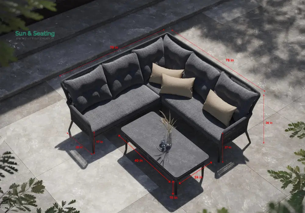 Mitya Outdoor Garden Balcony Sofa Set 5 Seater and 1 Center Table Set Braid &amp; Rope (Dark + Grey) Sofa Sets
