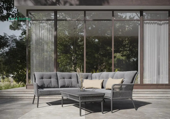 Mitya Outdoor Garden Balcony Sofa Set 5 Seater and 1 Center Table Set Braid &amp; Rope (Dark + Grey) Sofa Sets
