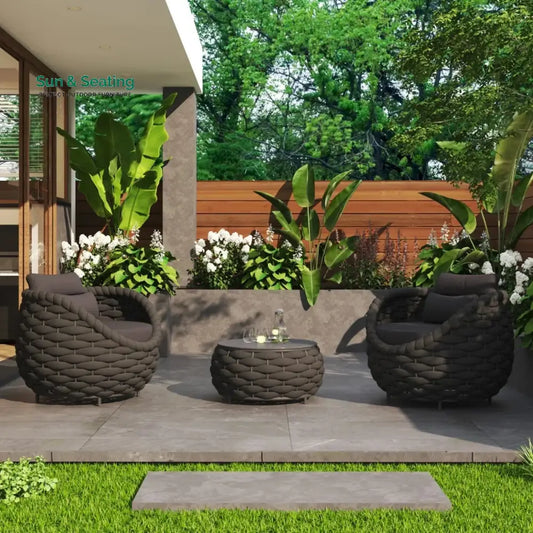 Miyako Nest Shape 3-Piece Hand-Woven Rope Patio Set Patio Set