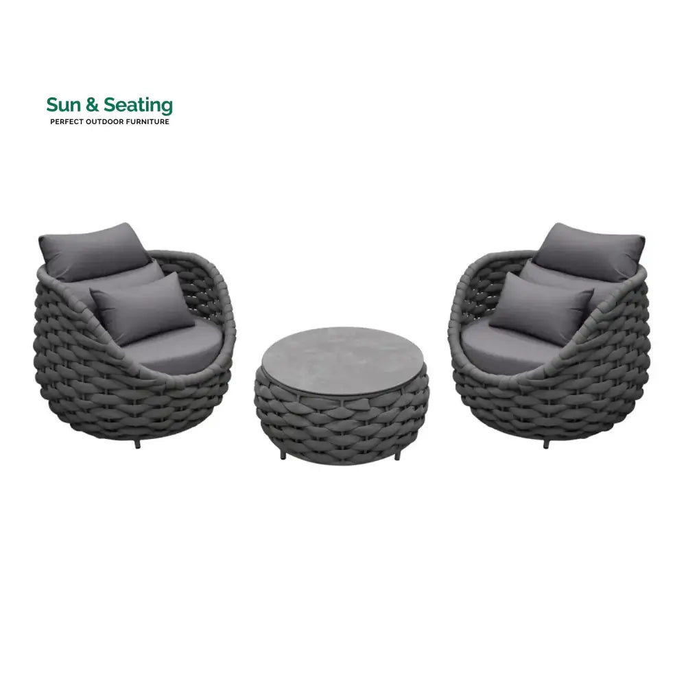 Miyako Nest Shape 3-Piece Hand-Woven Rope Patio Set Patio Set