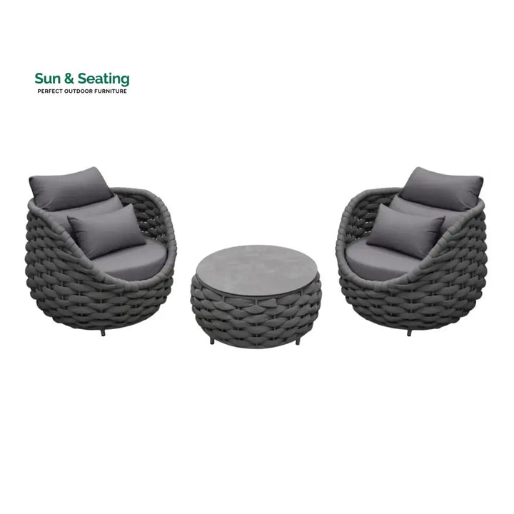 Miyako Nest Shape 3-Piece Hand-Woven Rope Patio Set Patio Set