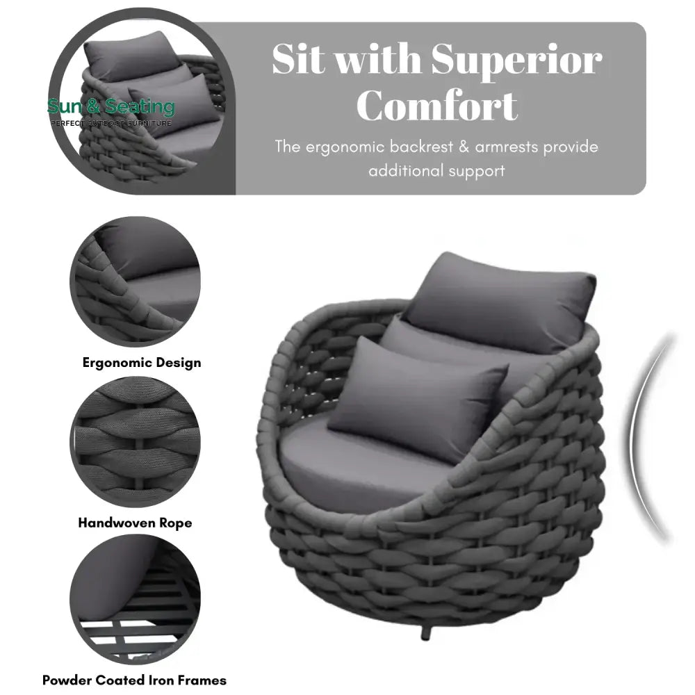 Miyako Nest Shape 3-Piece Hand-Woven Rope Patio Set Patio Set