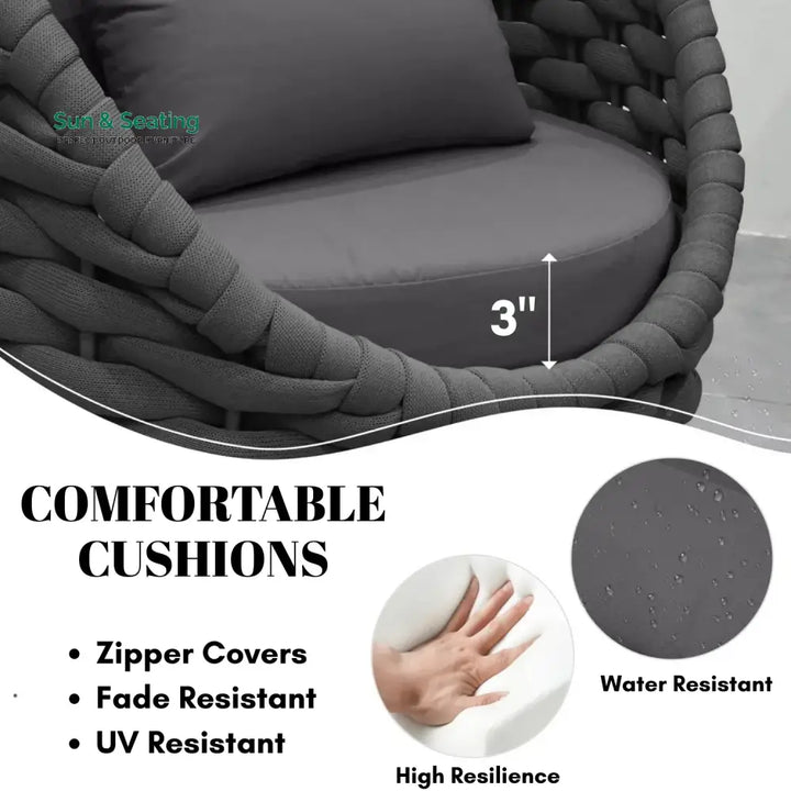 Miyako Nest Shape 3-Piece Hand-Woven Rope Patio Set Patio Set