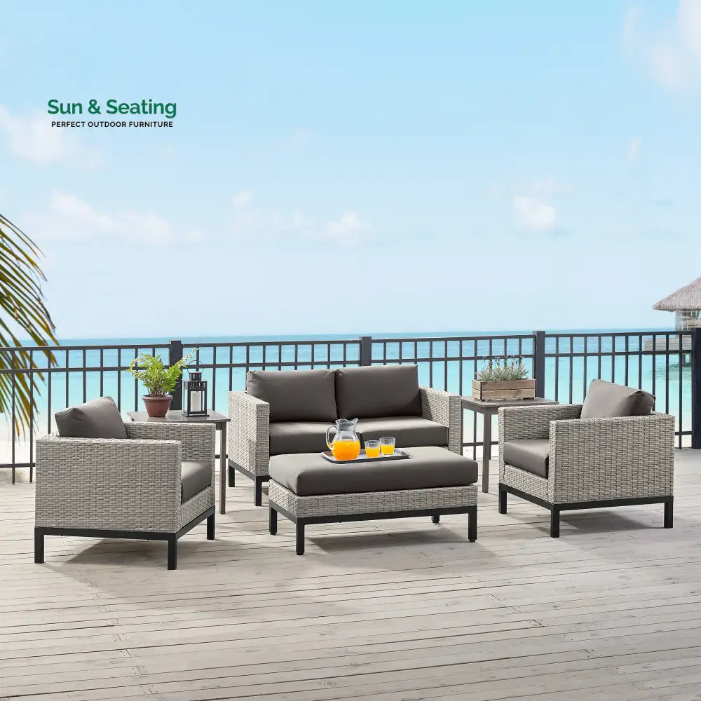 Modolo Outdoor Garden Balcony Sofa Set 2 Seater 2 Single seater and Ottoman Set (Grey) Sofa Sets