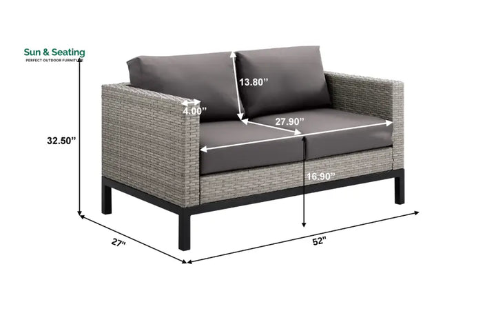 Modolo Outdoor Garden Balcony Sofa Set 2 Seater 2 Single seater and Ottoman Set (Grey) Sofa Sets