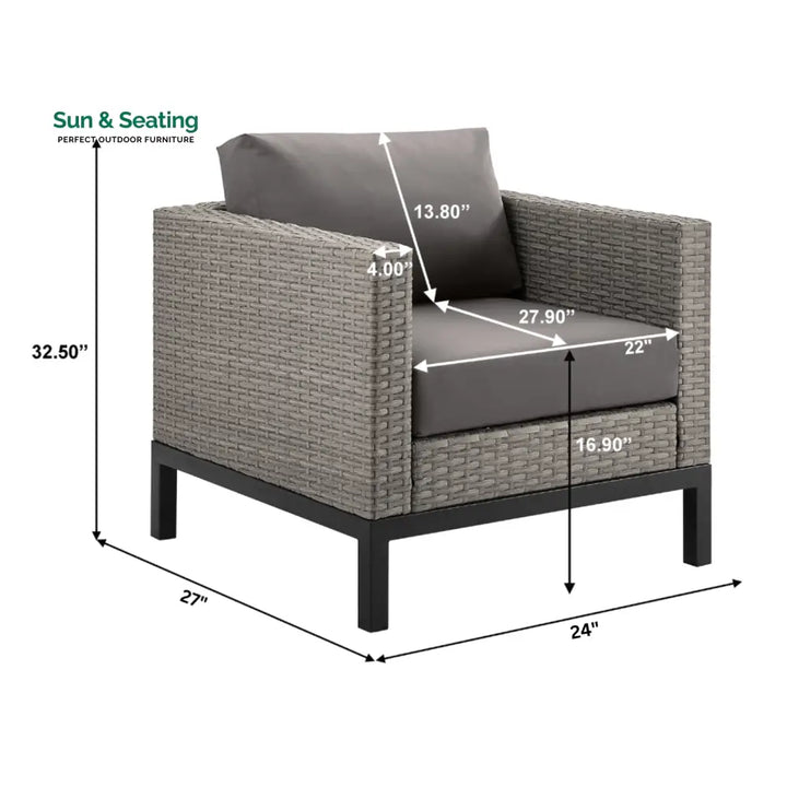 Modolo Outdoor Garden Balcony Sofa Set 2 Seater 2 Single seater and Ottoman Set (Grey) Sofa Sets