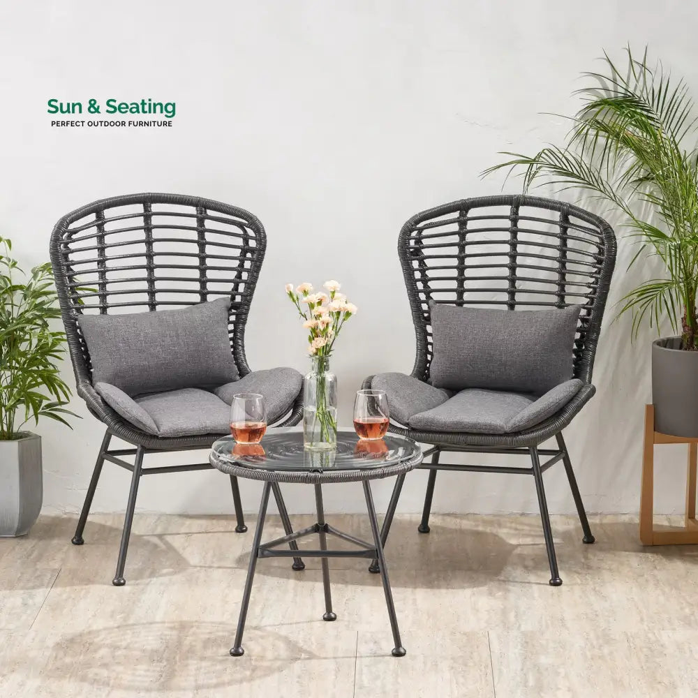 Mohak Outdoor Patio Seating Set 2 Chairs and 1 Table Set (Black) Coffee Table Sets