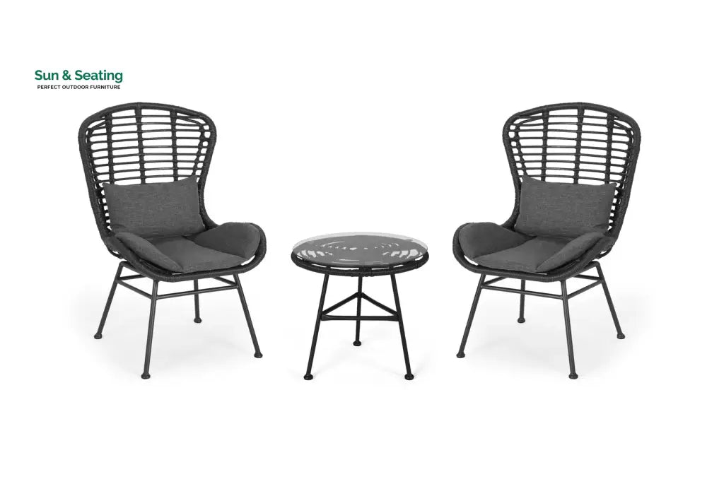 Mohak Outdoor Patio Seating Set 2 Chairs and 1 Table Set (Black) Coffee Table Sets