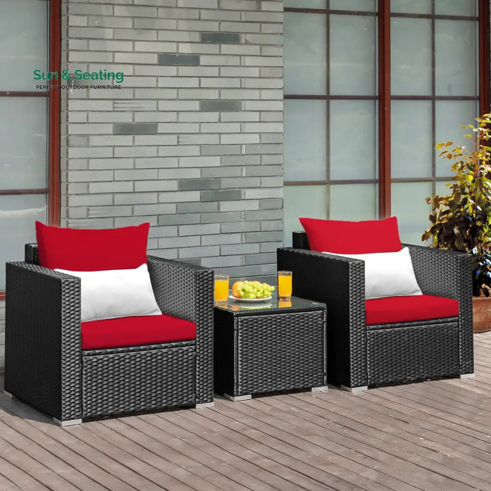 Monaldo Outdoor Sofa Set 2 Single seater and 1 Center Table (Black + Red) Sofa Sets