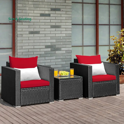 Monaldo Outdoor Sofa Set 2 Single seater and 1 Center Table (Black + Red) Sofa Sets